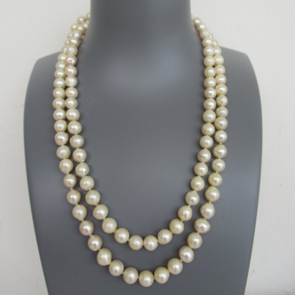 Vintage, X-Long, One STRAND HAND KNOTTED FAUX PEARL BEAD NECKLACE 42" Long
